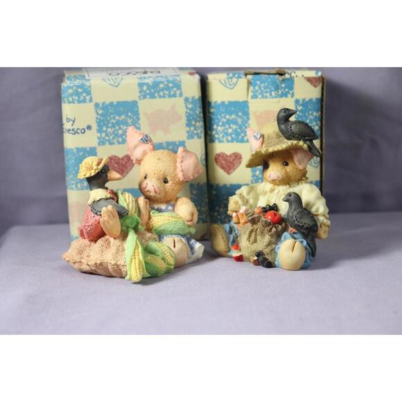 Enesco Fall Halloween Decor This Little Piggy Figurines Vintage Set W/ Box - Picture 1 of 7